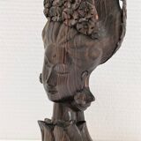 Wooden bust of woman with floral headdress sculptural work of the 60s-70s