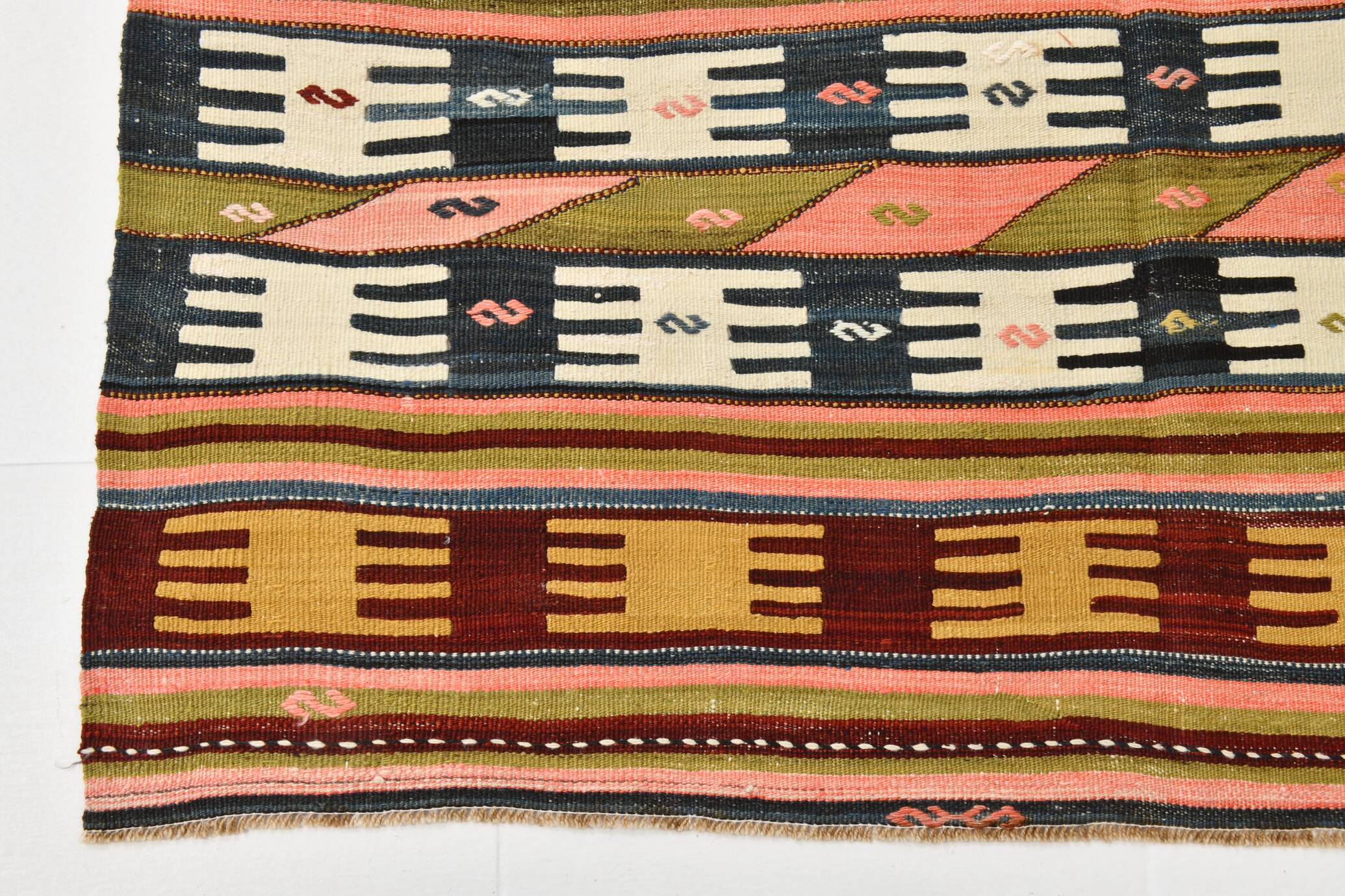 Tapis kilim turc Orientel 4x9, style géométrique, 132x280 cm