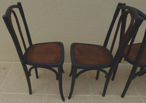 4 chaises bistrot anciennes Luterma avec assises à dessin –Totalement relookées