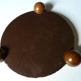 Plateau miroir orangé 3 pieds boule bois années 40