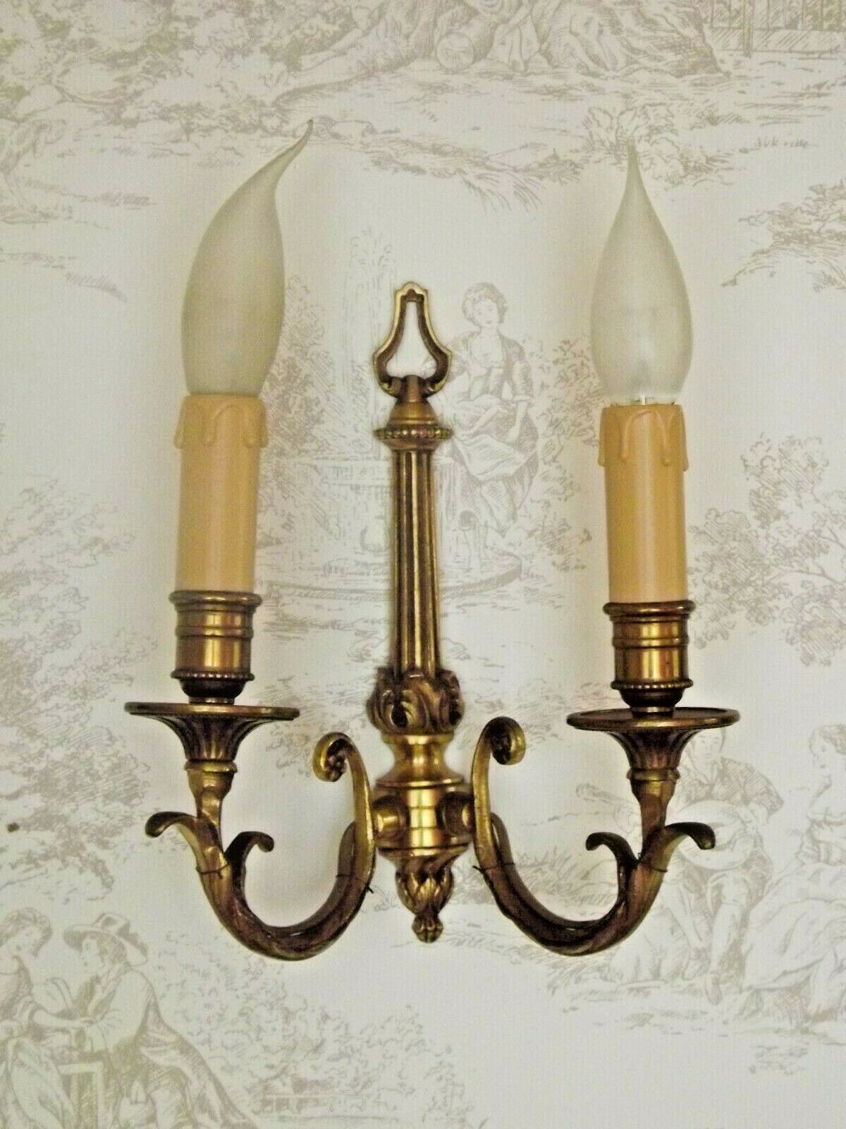 Pair french vintage cast bronze traditional empire style double wall lights