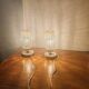 Pair of vintage 70s bedside lamps – Brushed brass, enamel & ribbed glass