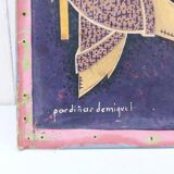 Gouache drawing of cubism chess players signed vintage