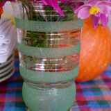 Granite glass vase almond green and golden 1950