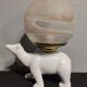 Lampe ours en céramique blanche et globe opaline