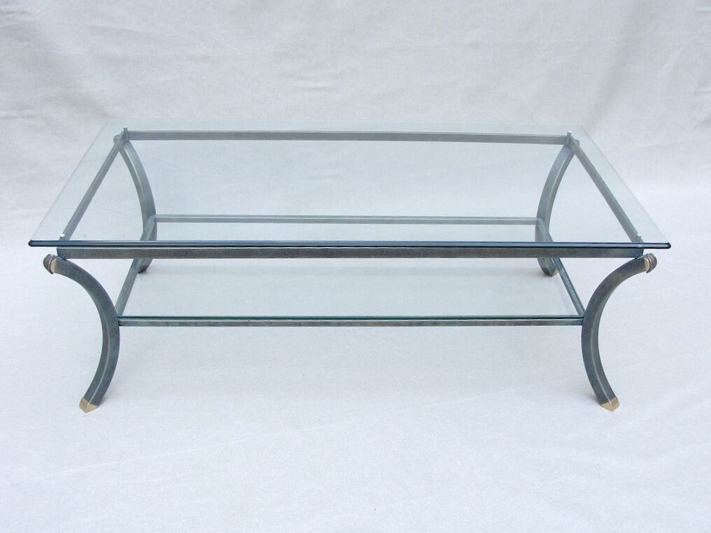 Vintage coffee table, metal and glass, Pierre Vandel