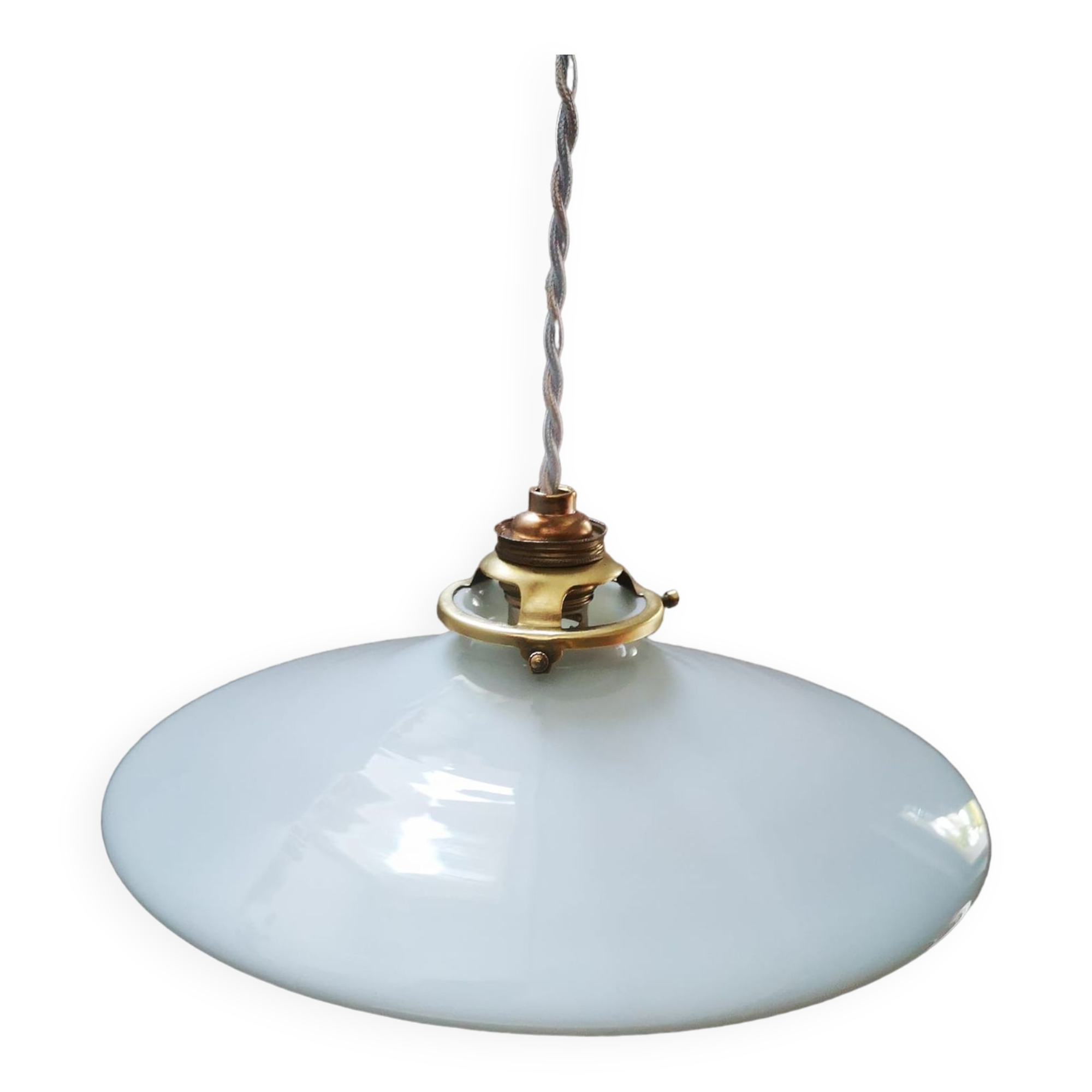 Old pendant lamp in white opaline Art Deco 1930 Ø 25 cm