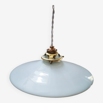 Old pendant lamp in white opaline Art Deco 1930 Ø 25 cm