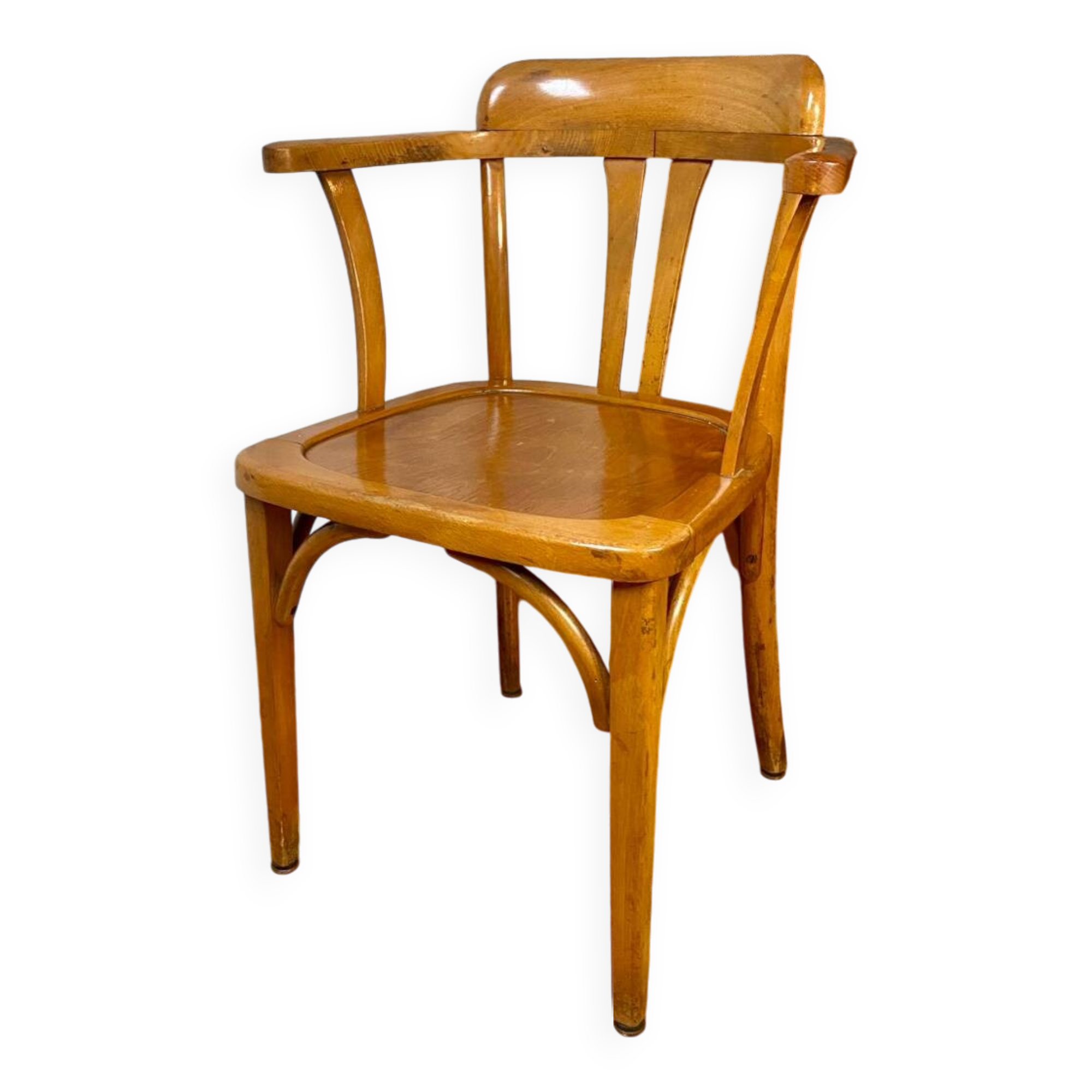 Antique curved wooden armchair in Baumann style