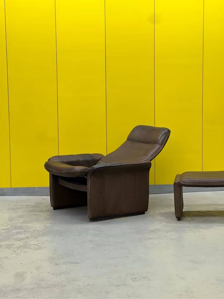 Vintage brown leather ds 50 by de sede, 1960s-1970s + stool