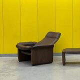 Vintage brown leather ds 50 by de sede, 1960s-1970s + stool
