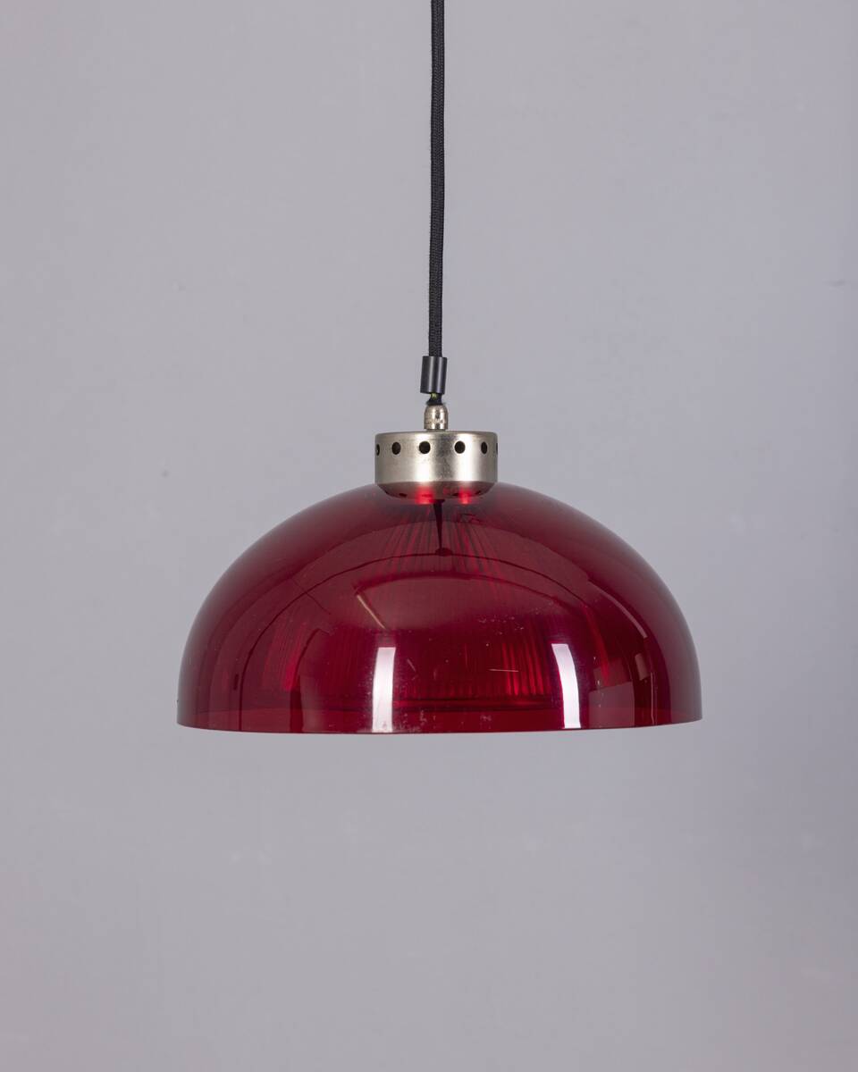 VINTAGE 1980S RED PLEXIGLASS PENDANT LAMP, ITALIAN DESIGN