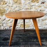 Vintage round coffee table, oak tripod legs circa 60