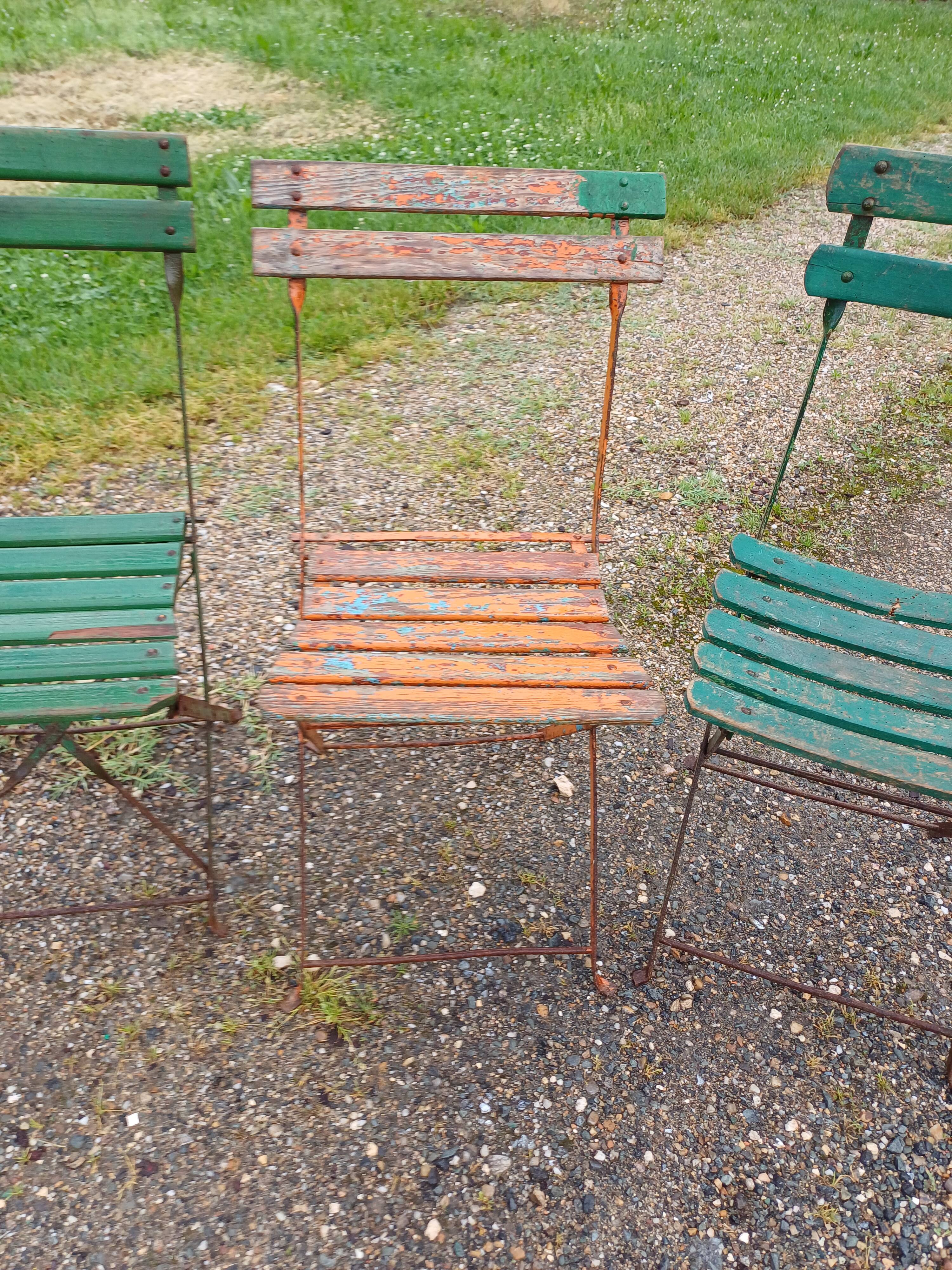 12 folding iron and wood garden chairs