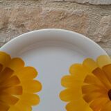 Vintage round serving dish with yellow flowers, Ironstone, 1970s, Italy.