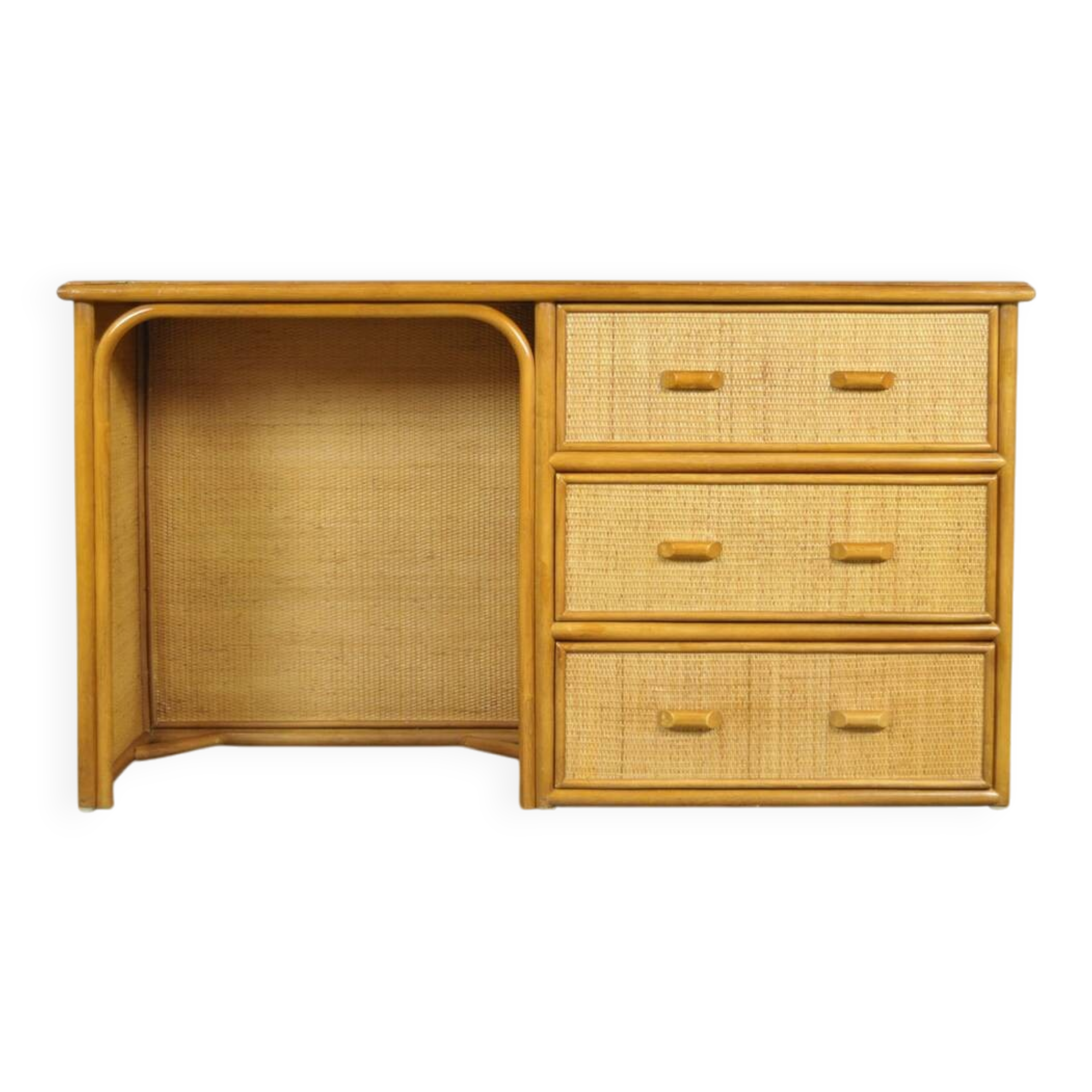 Vintage BAMBOO Writer’s Desk with Drawers, Italy 1980