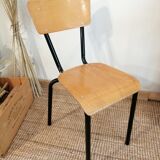 Series of 4 wooden and metal school chairs