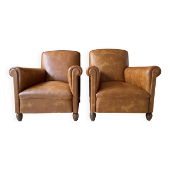 Pair of Club Armchairs in Imitation Leather
