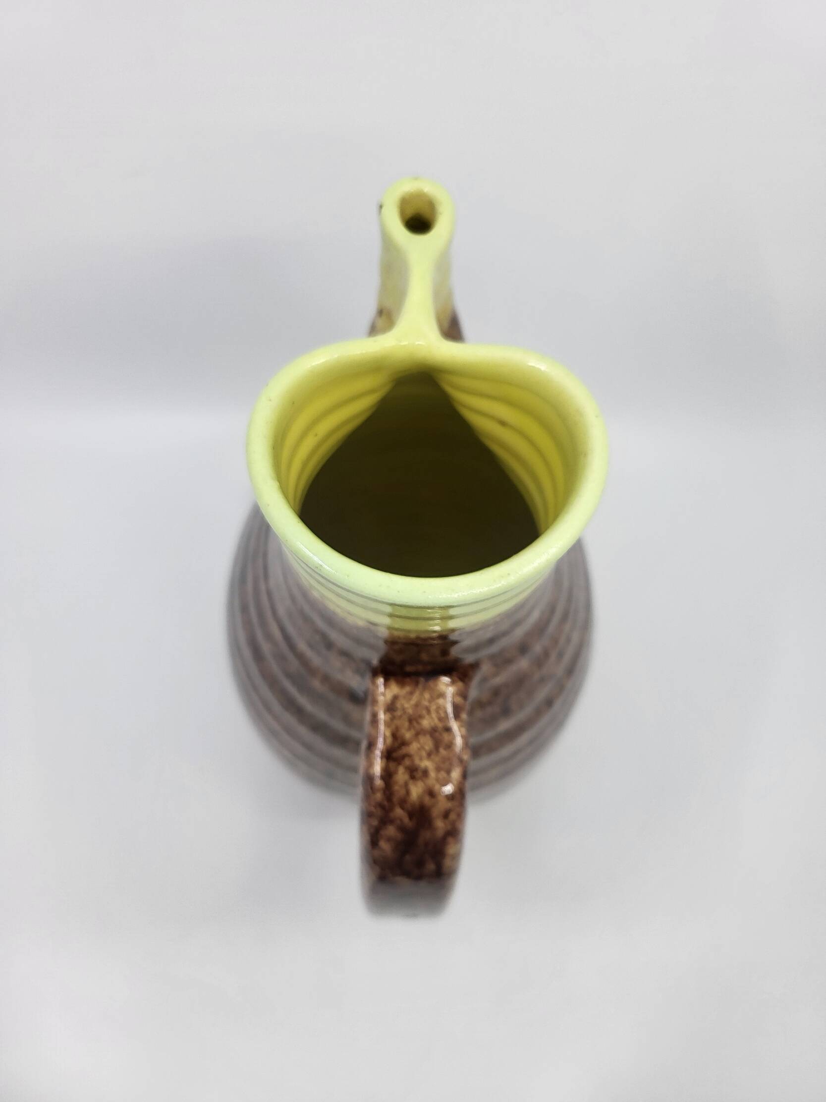 Pichet Pottery from Accolay in glazed ceramic, Brown and Yellow, France 1970.