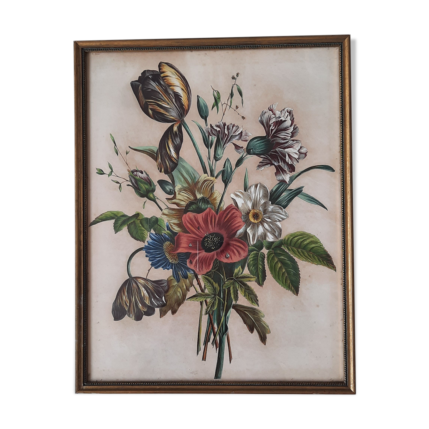 Old golden frame with floral bouquet