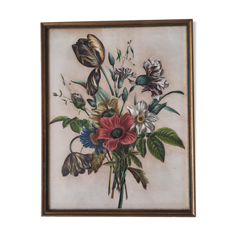 Old golden frame with floral bouquet