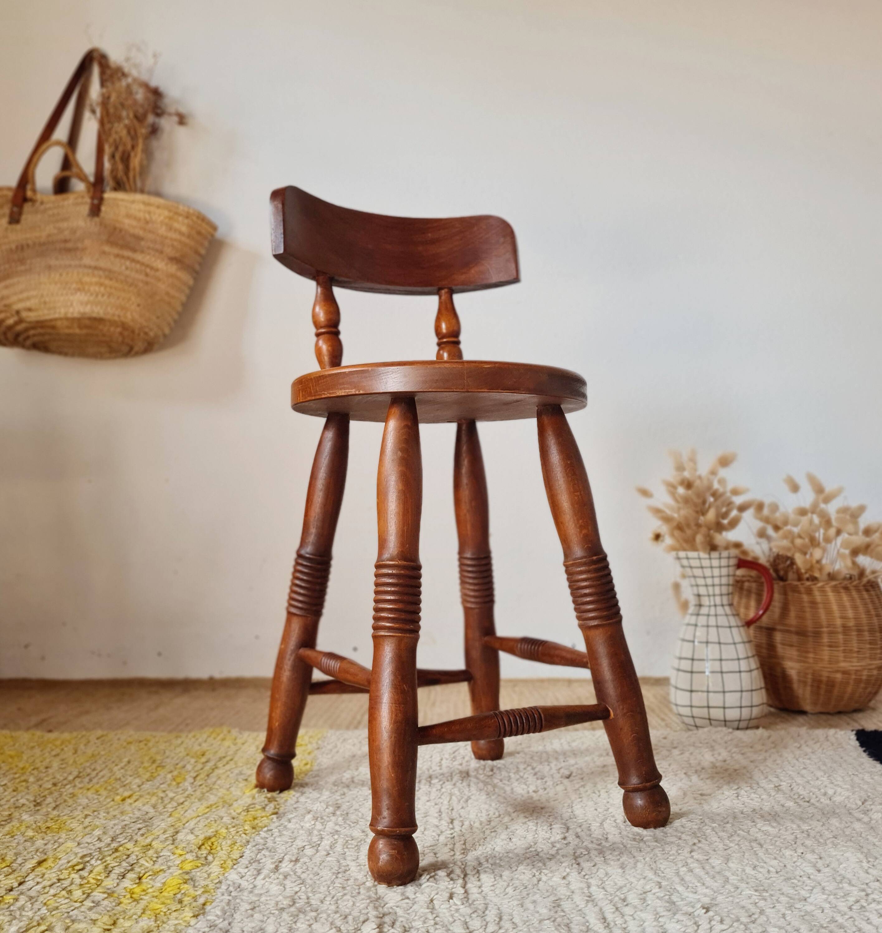 Antique wooden chair - oak - folk art - brutalist