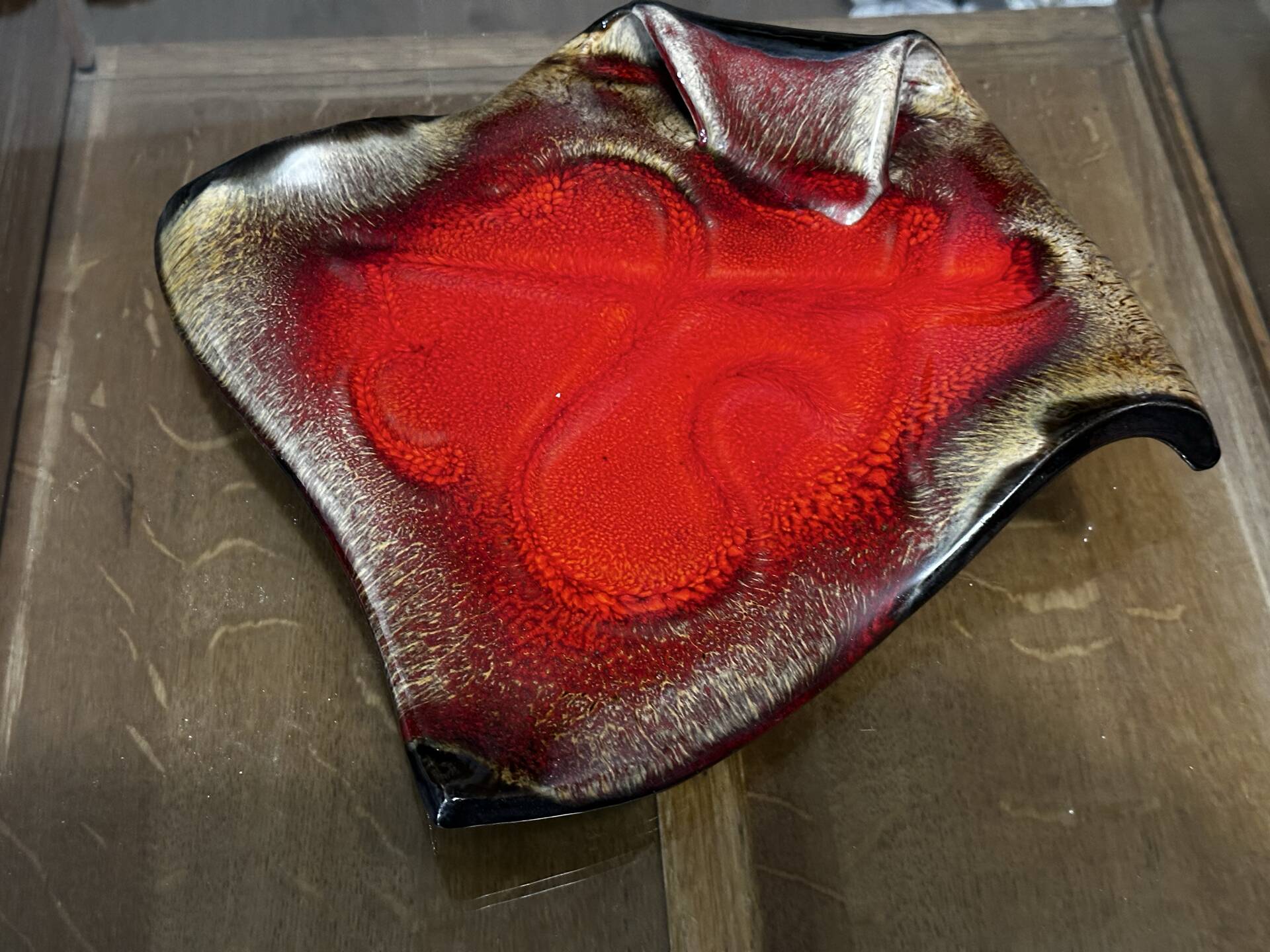 glazed red ceramic vide-poche signed - 1960s