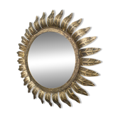 Midcentury French gold gilded leaf sunburst mirror