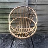 Vintage bamboo rattan shell armchair from the 60s