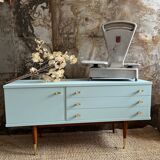 Seventies freshwater blue and brass sideboard