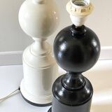 2 large black and white turned wood vintage lamp bases.