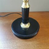 Pied de lampe vintage en cuir noir et laiton