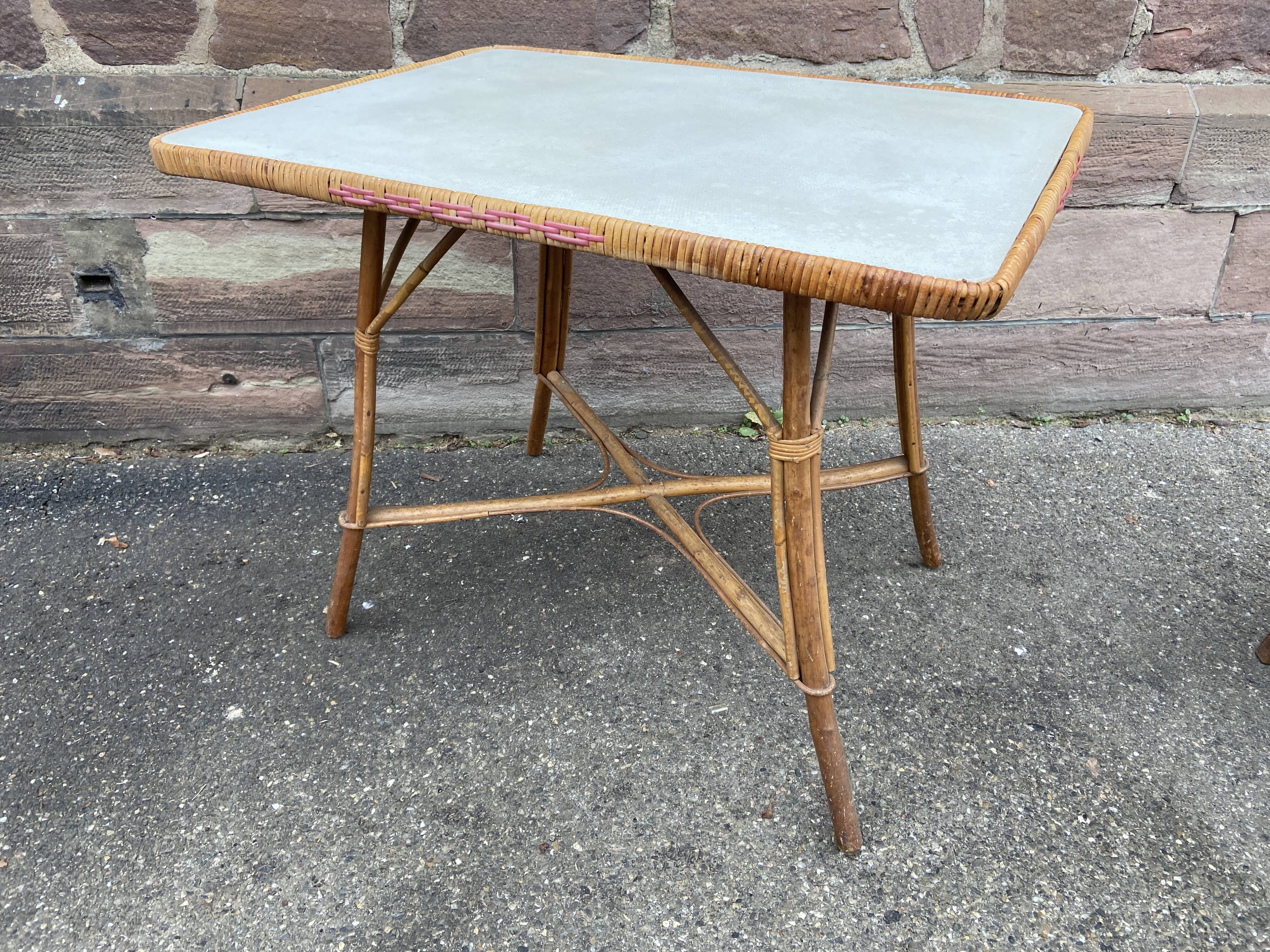 Vintage bamboo & rattan table 1950