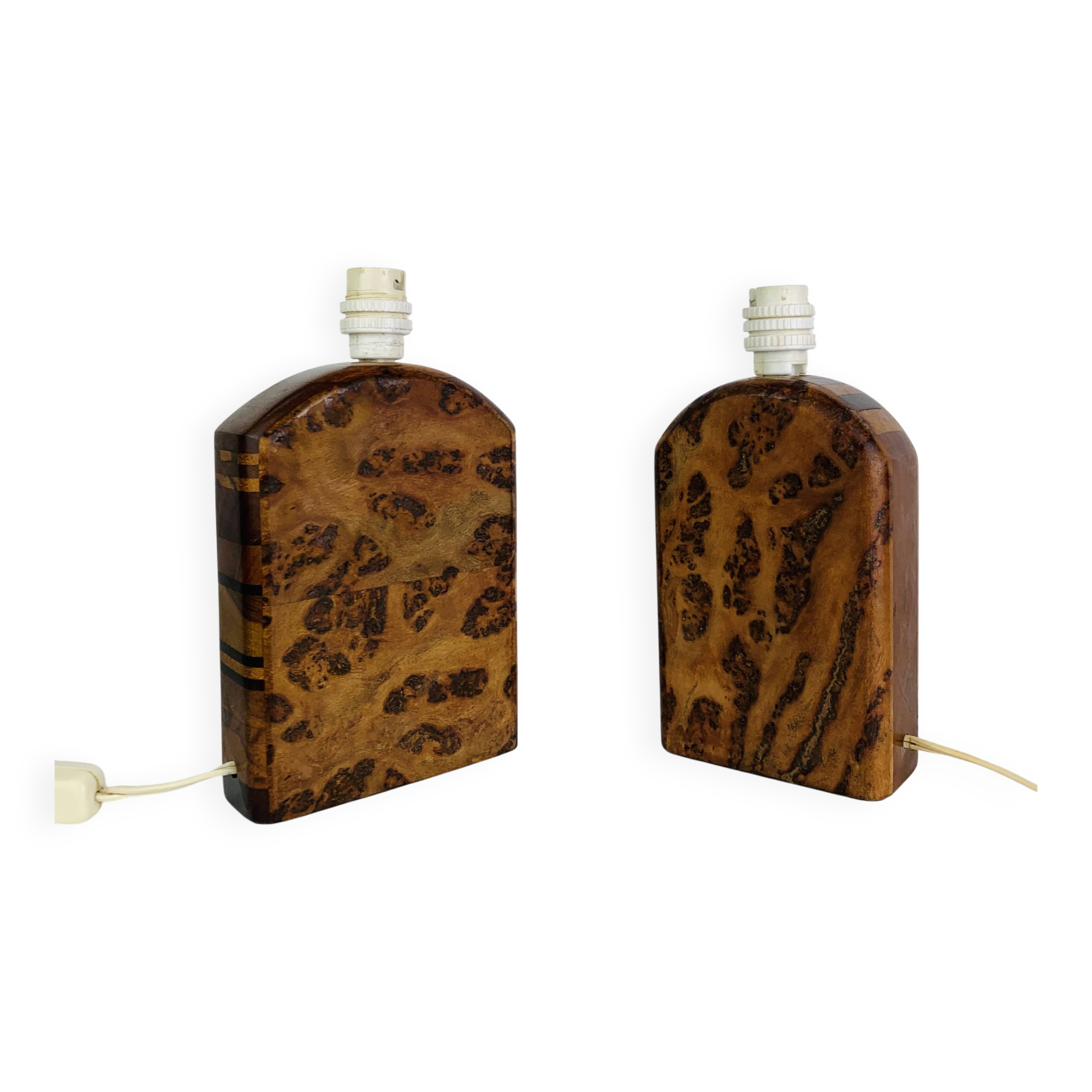Pair of lamps in elm burl, vintage