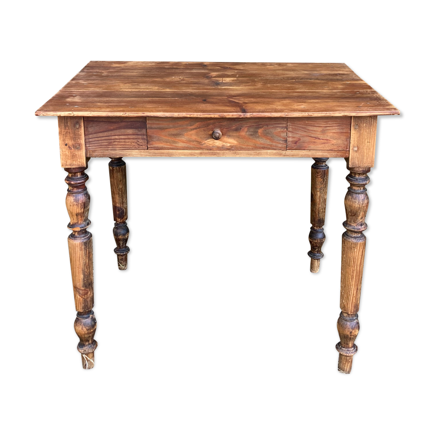 Farmhouse table 80x59cm XIXth century wooden with drawer