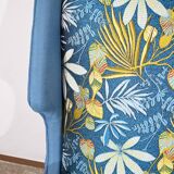 2-Seater Bench in Azure Blue Fabric – 1940s