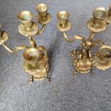 Paire de candélabres en bronze doré de style Rocaille - 4 bras de lumière