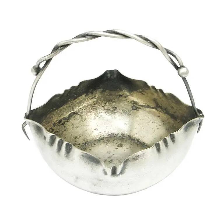 Basket sugar bowl, Art Nouveau, silver-plated brass, Poland, early 20th century