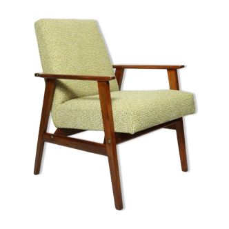 Fauteuil scandinave restauré en bois et tissu vert, 1965