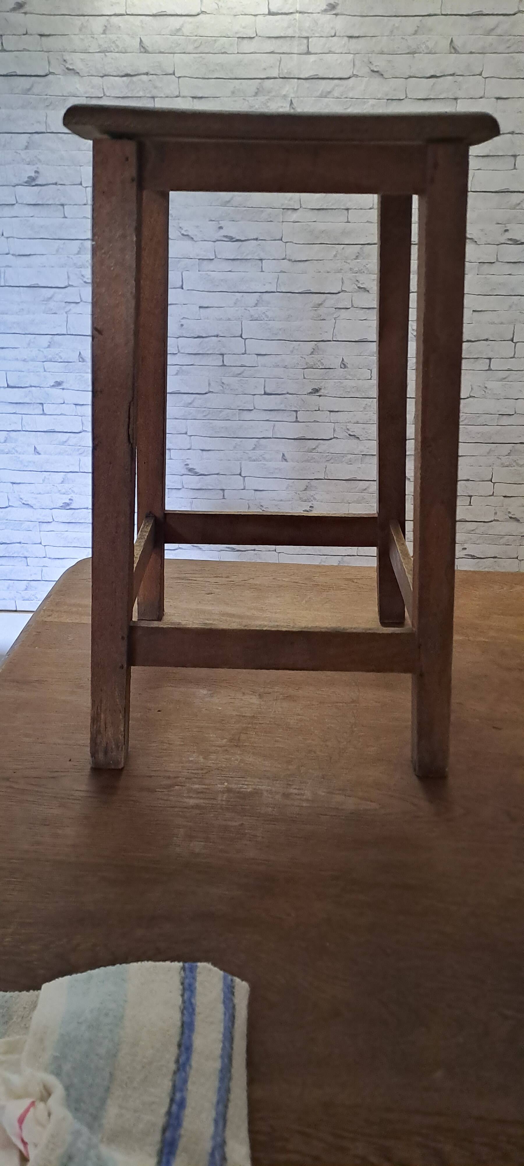 Square stool in brown stained wood 1940 French Popular Art