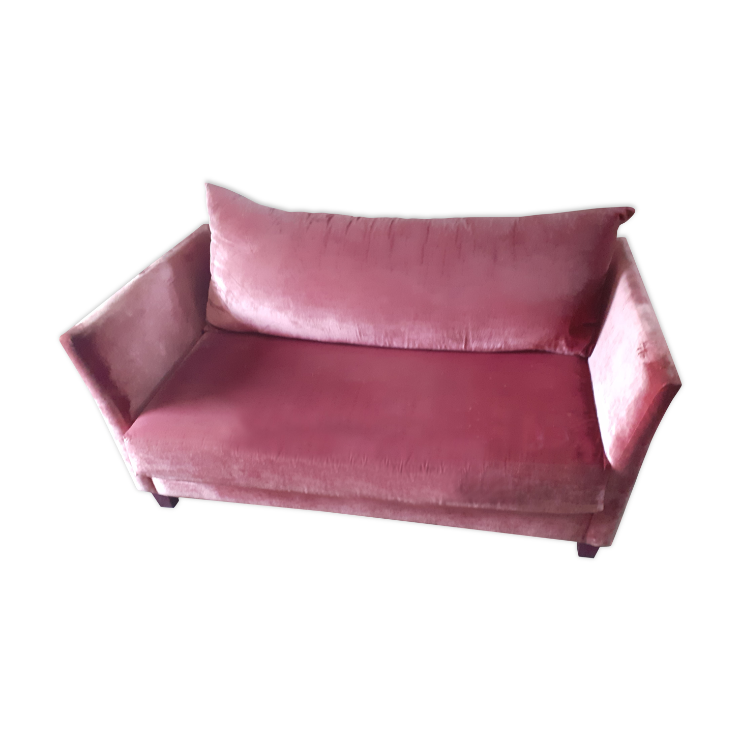 Sofa 2 places, removable, in powder pink velvet