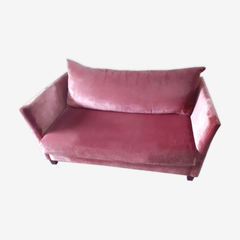 Canapé 2 places, déhoussable, en velour rose poudré