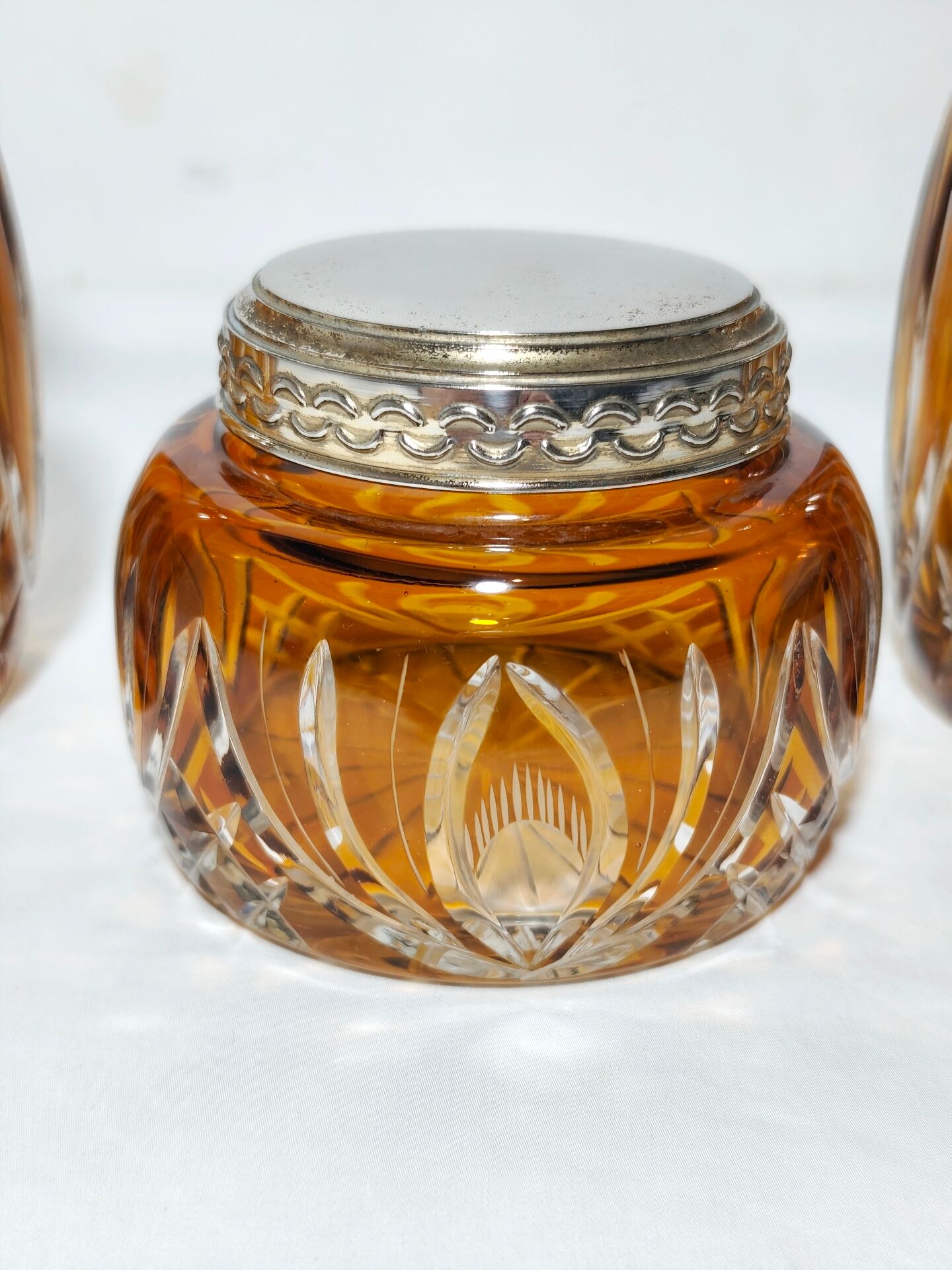 Bohemian glass dressing table set. Czechoslovakia, 1950s.