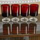4 red glasses arçon France vintage