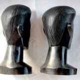 Two large Makonde warrior heads in ebony circa 1940