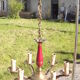 Lustre de Style Empire Tole rouge et laiton