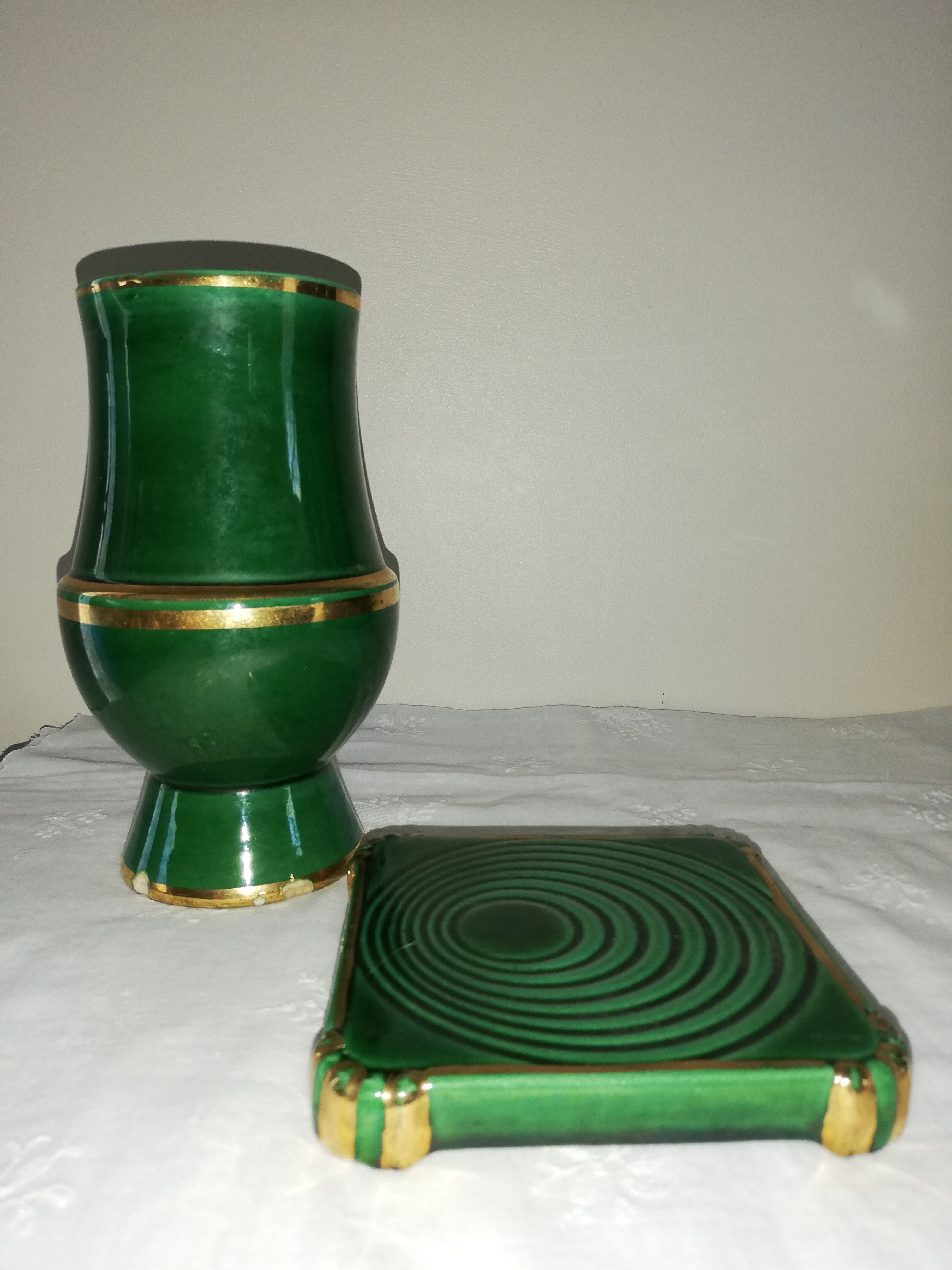 Vase et vide poche St Clément vert & or