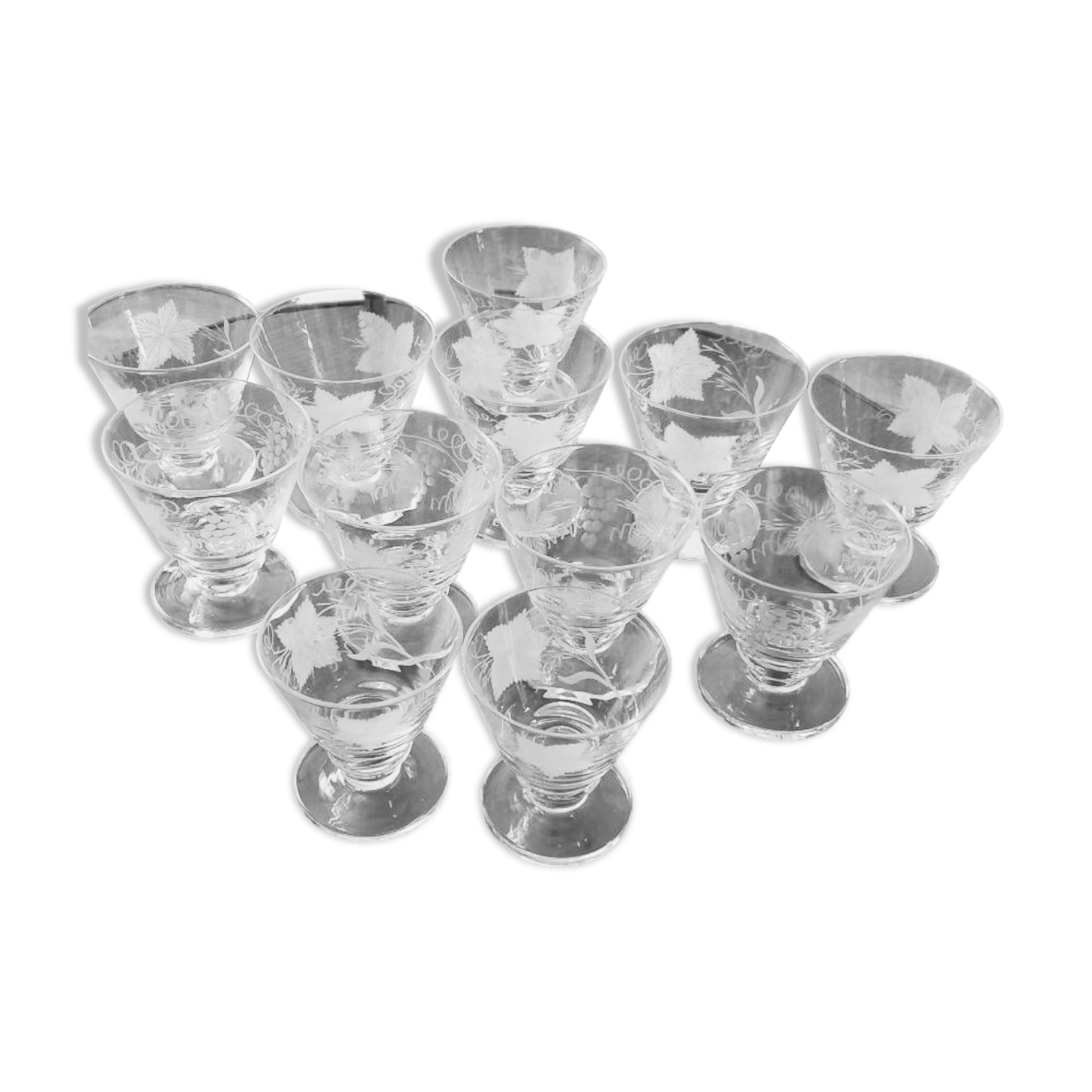 Ensemble de 12 verres vintage gravés