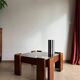 Square coffee table in solid wood and smoked glass – 70s