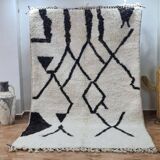 Tapis (blan noir) berbère artisanale en laine fait main 250 X 150 CM